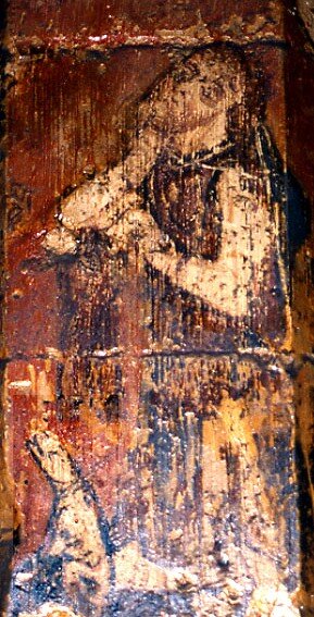 Annunciation to shepherds, Faversham, detail, shepherd & dog (87KB)