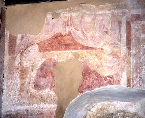 Hardham, Nativity, Virgin in curtained bed (232KB)